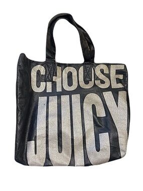 Juicy Couture Black Cowhide Leather Tote Bag "Choose Juicy" Gold Sparkle
RARE